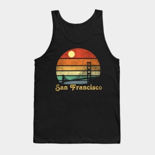 Vintage Sunset San Francisco, Retro Golden Gate Bridge Silhouette Tank Top